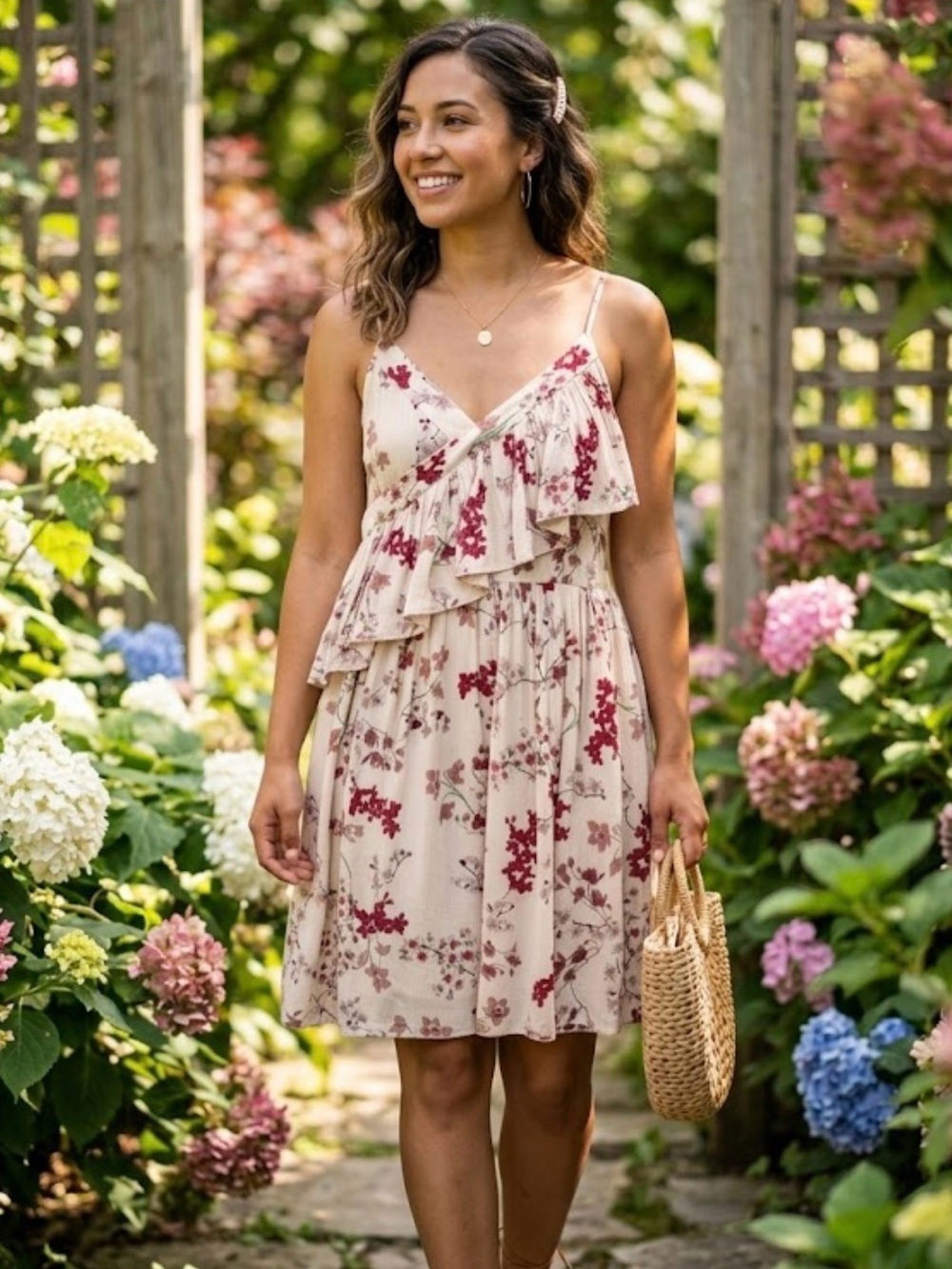 Patrons of Peace Boho Floral Asymmetrical Ruffle Top Dress